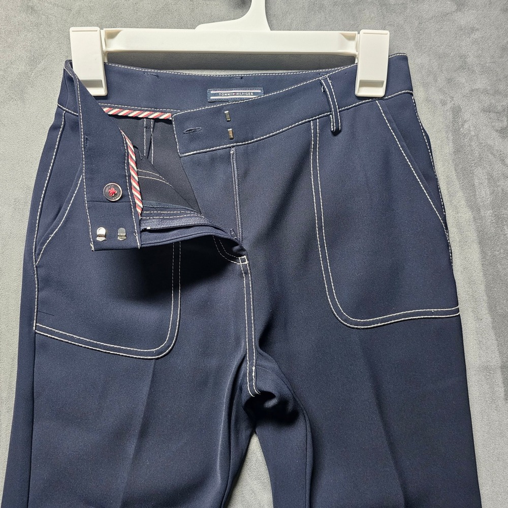Tommy Hilfiger Navy Blue Contrast Stitch Straight Leg Trousers Size 2 WW0WW21583